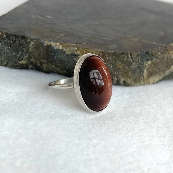 Sterling Silver 925 Oval Bezel Set 0.75" Tigers Eye Cats Eye Quartz Ring Sz 6.5 - Picture 12 of 16